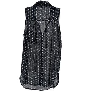 Teenbell  Women Sz M Sleeveless Sheer Blouse Pineapple Love Casual Minimalist